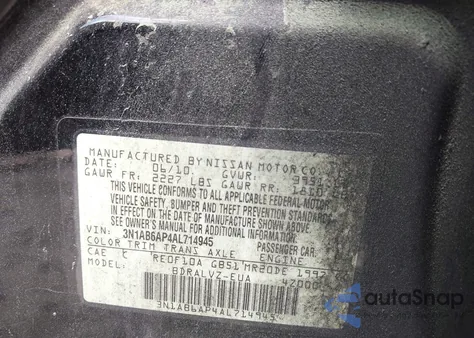2010 Nissan Sentra 2.0Sl from USA, damaged, VIN 3N1AB6AP4AL714945